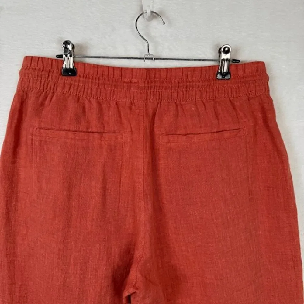 Athleta Retreat Linen Wide Leg‎ pants in Persimmon Coral Drawstring Size 8/P - Picture 5 of 14